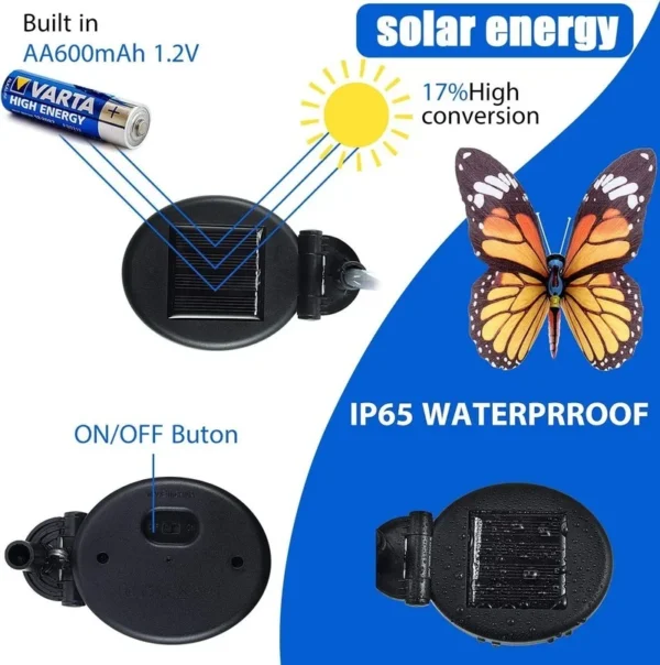 SM24618 Plastic PVC+ silk cloth Butterfly Solar Outdoor Garden Stake Lights Animal Decorations_7