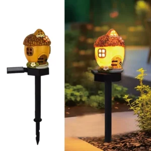 SM24619 Solar Stake Light Resin Statue – Fairy Pinecone House_6