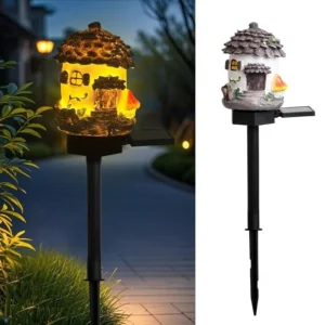 SM24620 Large Bronze Resin Fairy Pinecone House Solar Stake Light with Stand, Decorative_1