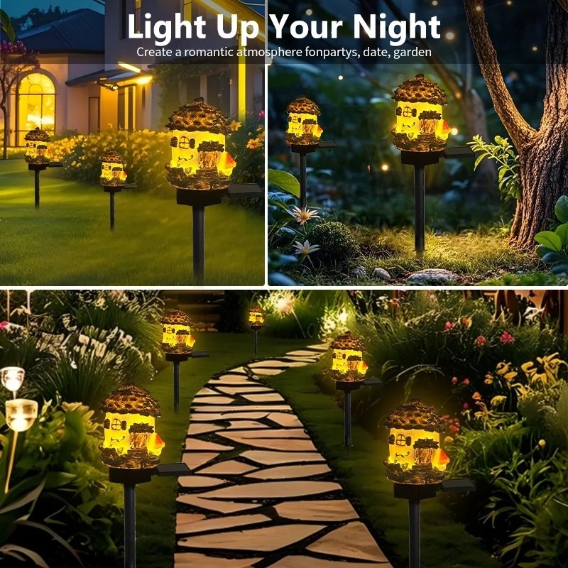 SM24620 Large Bronze Resin Fairy Pinecone House Solar Stake Light with Stand, Decorative_2_20251010_142404