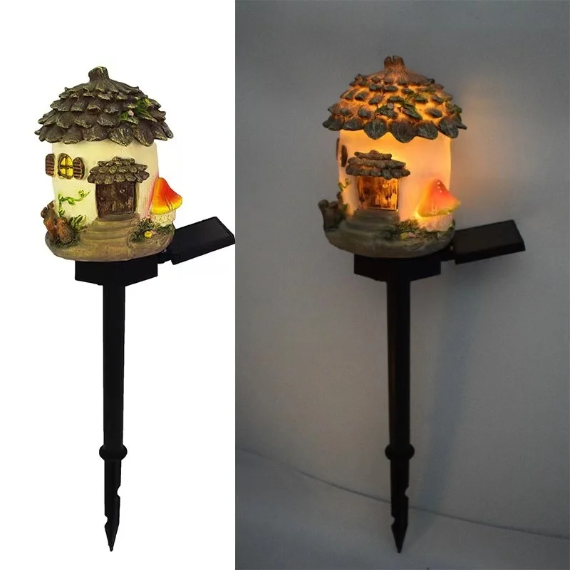 SM24620 Large Bronze Resin Fairy Pinecone House Solar Stake Light with Stand, Decorative_3