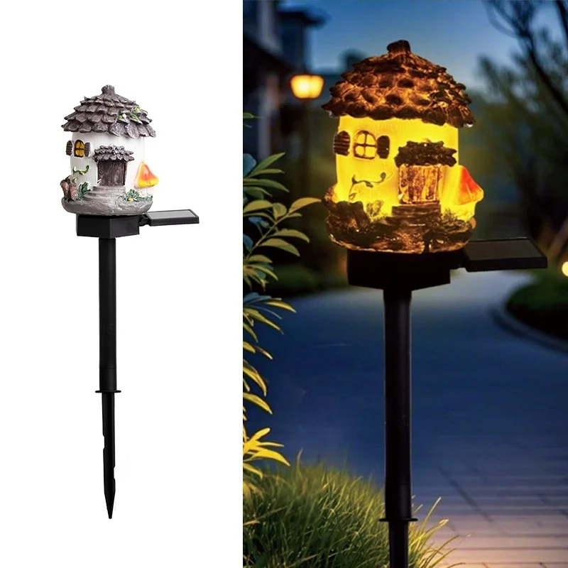 SM24620 Large Bronze Resin Fairy Pinecone House Solar Stake Light with Stand, Decorative_5