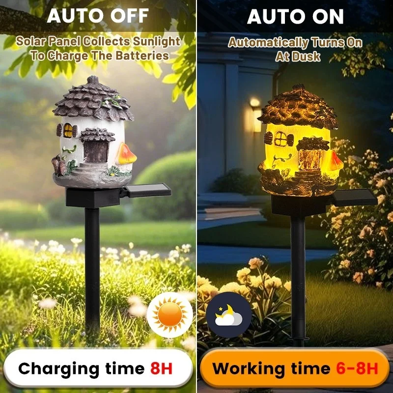 SM24620 Large Bronze Resin Fairy Pinecone House Solar Stake Light with Stand, Decorative_7