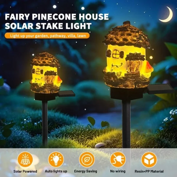 SM24620 Large Bronze Resin Fairy Pinecone House Solar Stake Light with Stand, Decorative_8_20251010_142404