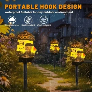 SM24620 Large Bronze Resin Fairy Pinecone House Solar Stake Light with Stand, Decorative_9