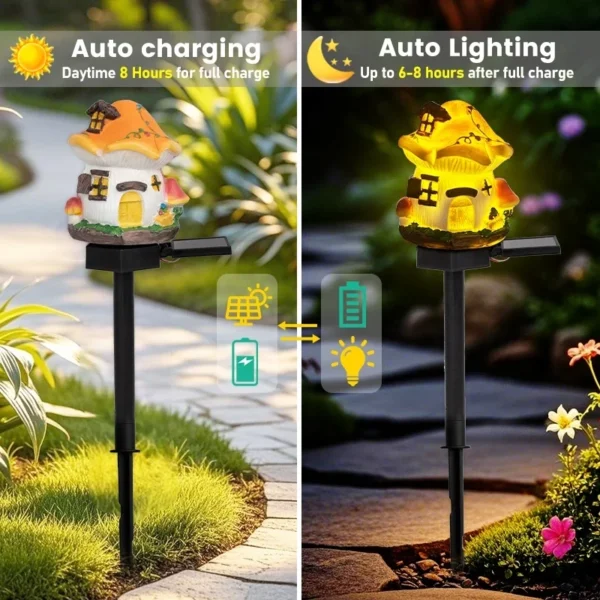 SM24621 Solar Stake Light Resin Statue – Fairy Mushroom House_7