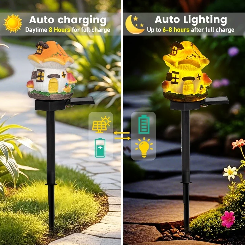 SM24621 Solar Stake Light Resin Statue – Fairy Mushroom House_7