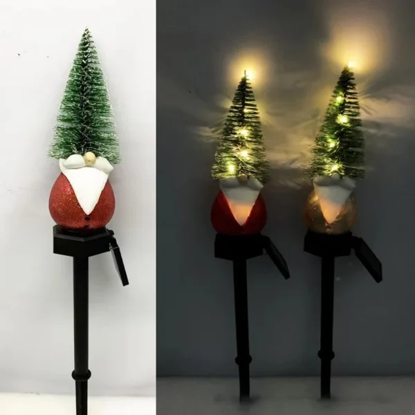 SM24622 Mini Christmas Tree Gnome Resin Statue Solar Stake Light