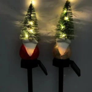 SM24622 Mini Christmas Tree Gnome Resin Statue Solar Stake Light_2