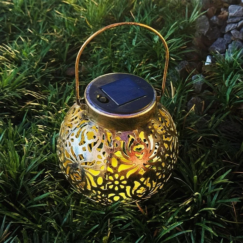 SM24627A metal-iron Bronze Hollow-Out Solar Lantern for Hanging or Tabletop Use_11