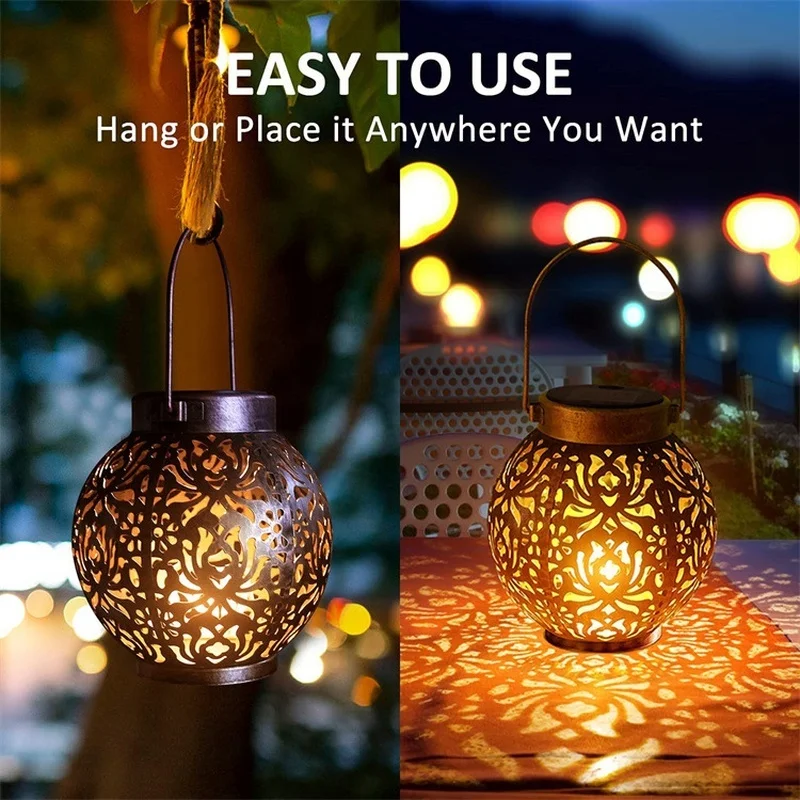SM24627A metal-iron Bronze Hollow-Out Solar Lantern for Hanging or Tabletop Use_4