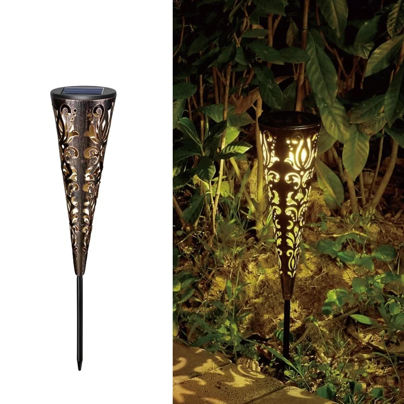 SM24636 Solar Metal Iron Hollow-Out Lantern Stake Lights Decoration_4