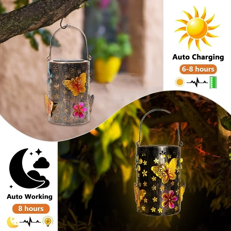 SM24646 Plastic PP Solar Hanging Lantern with Colorful Butterfly Animal Design_12
