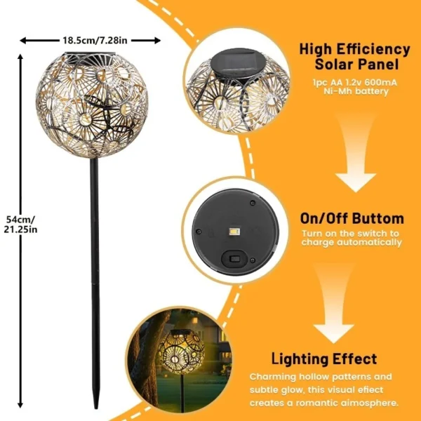 SM24647 Metal-iron Silver Hollow-Out Solar Garden Tabletop Lantern Light_10