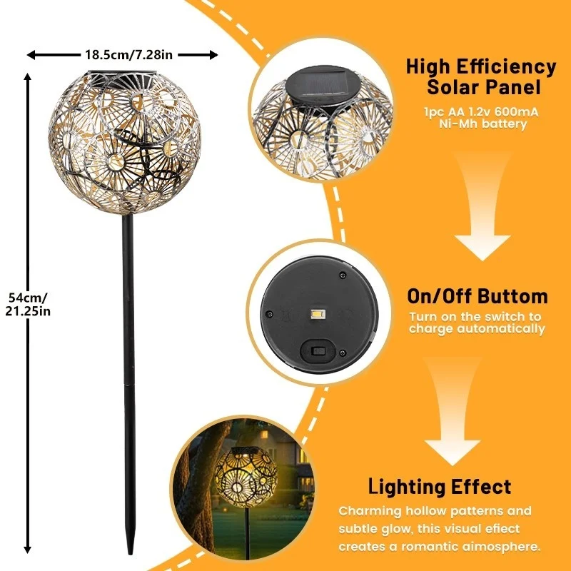 SM24647 Metal-iron Silver Hollow-Out Solar Garden Tabletop Lantern Light_10