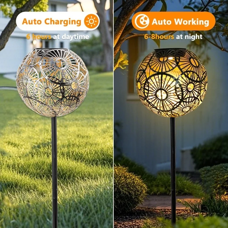 SM24647 Metal-iron Silver Hollow-Out Solar Garden Tabletop Lantern Light_11