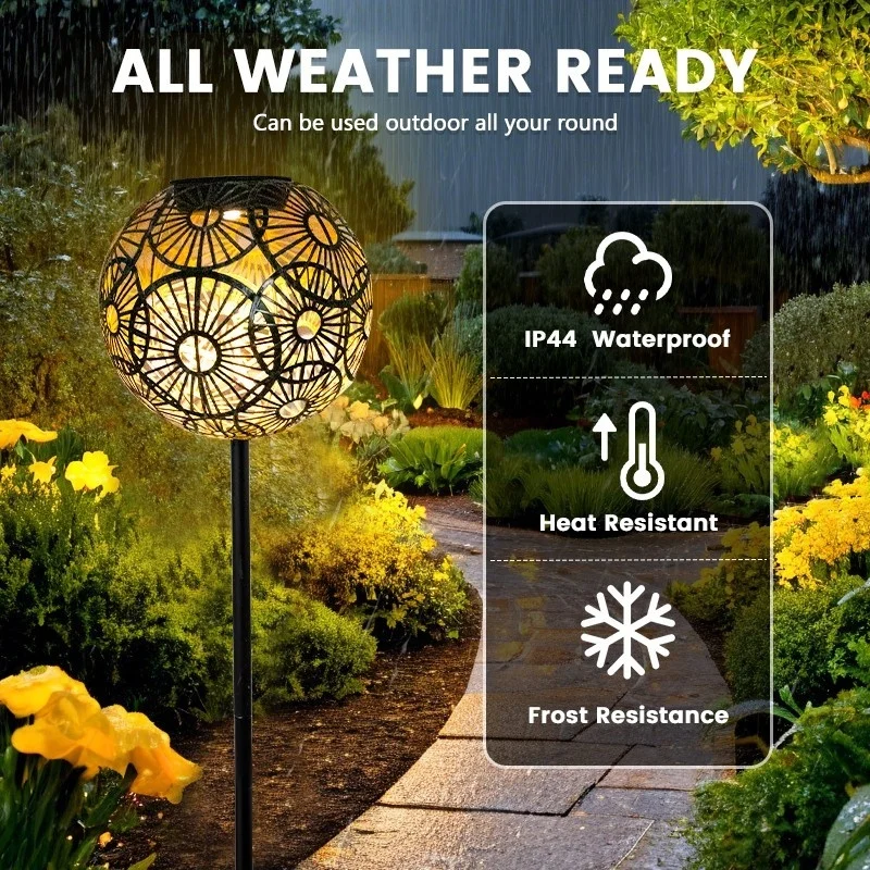 SM24647 Metal-iron Silver Hollow-Out Solar Garden Tabletop Lantern Light_3
