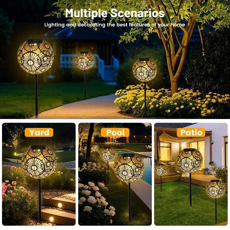 SM24647 Metal-iron Silver Hollow-Out Solar Garden Tabletop Lantern Light_4