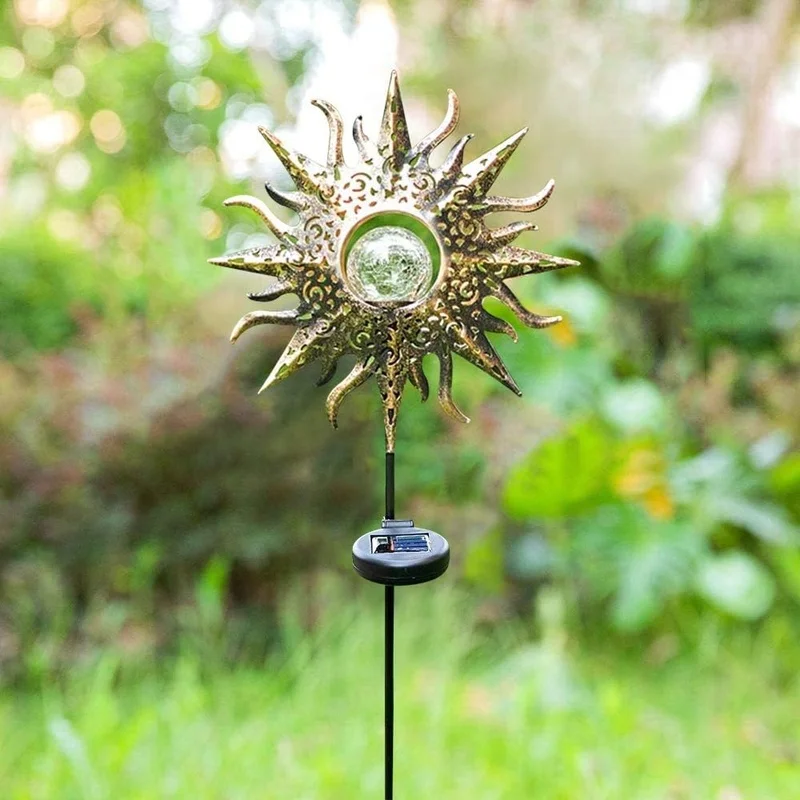 SM24661 Solar Sun-Shaped Glass Ball Garden Stake Light Globe (Color)