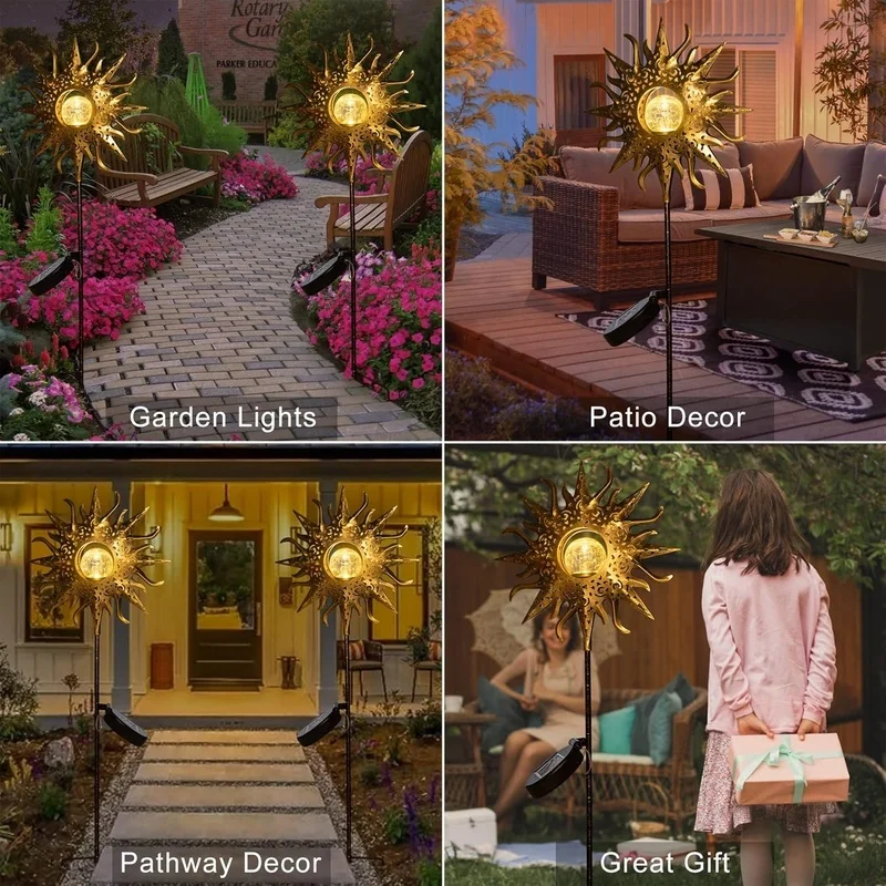 SM24661 Solar Sun-Shaped Glass Ball Garden Stake Light Globe (Color)_2