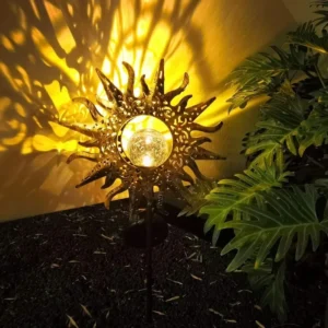 SM24661 Metal Iron Art with Glass Sun-Shaped Ball Garden Stake Solar Light