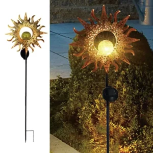 SM24661 Solar Sun-Shaped Glass Ball Garden Stake Light Globe (Color)_5