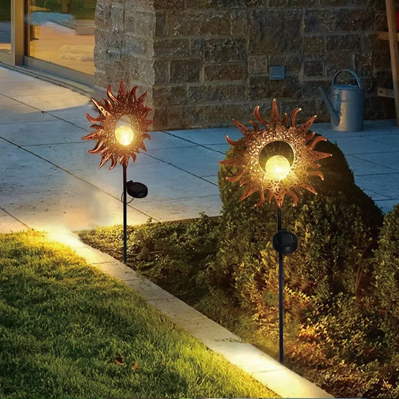 SM24661 Solar Sun-Shaped Glass Ball Garden Stake Light Globe (Color)_6