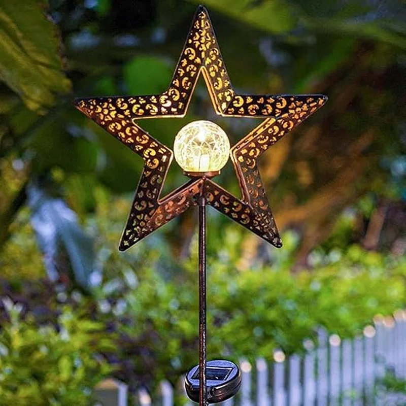 SM24662 Solar Star-Shaped Glass Ball Garden Stake Light Globe (Color)_2