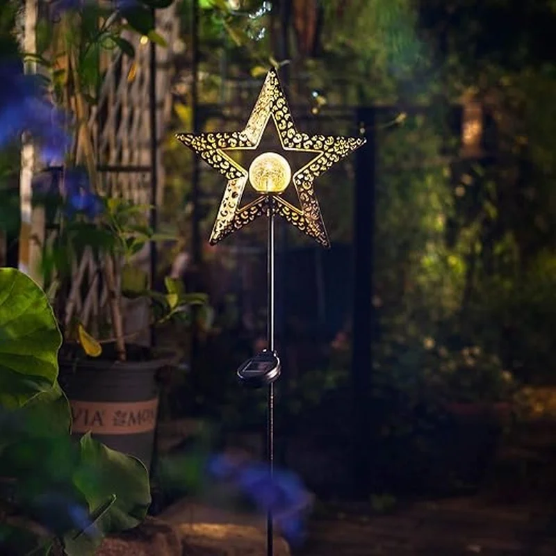 SM24662 Solar Star-Shaped Glass Ball Garden Stake Light Globe (Color)_3