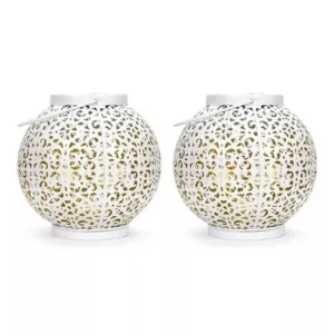 SM24666 Metal-iron White Hollow-Out Solar Lantern - Hanging or Tabletop Use_3
