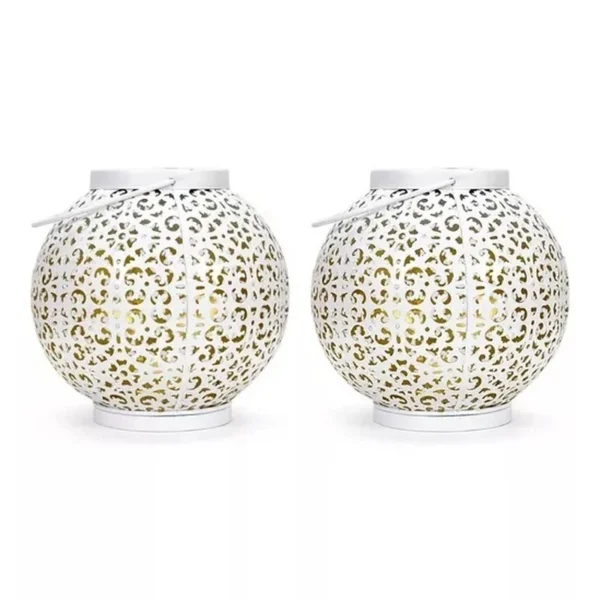 SM24666 Metal-iron White Hollow-Out Solar Lantern - Hanging or Tabletop Use_3