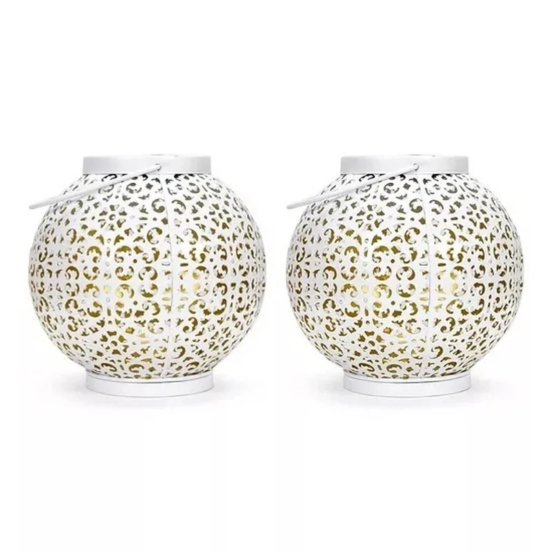 SM24666 Metal-iron White Hollow-Out Solar Lantern - Hanging or Tabletop Use_3