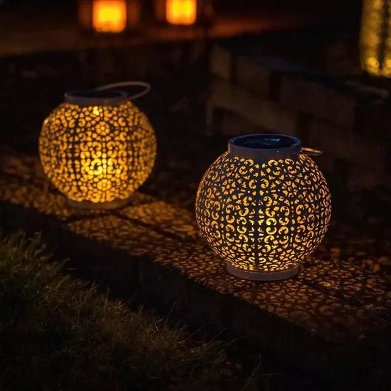 SM24666 Metal-iron White Hollow-Out Solar Lantern - Hanging or Tabletop Use_4