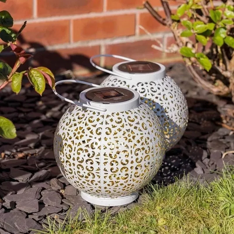 SM24666 Metal-iron White Hollow-Out Solar Lantern - Hanging or Tabletop Use_5