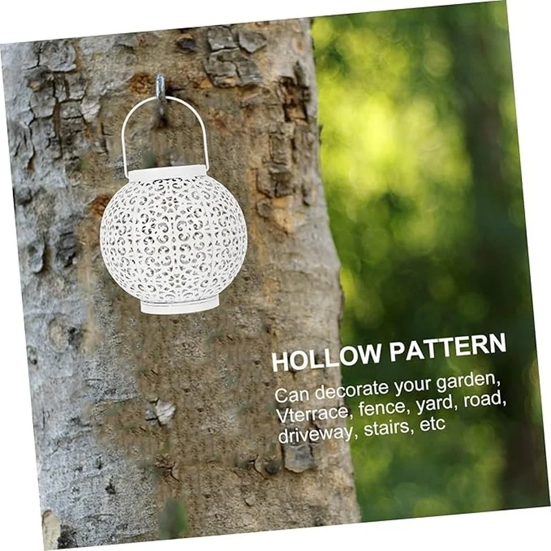 SM24666 Metal-iron White Hollow-Out Solar Lantern - Hanging or Tabletop Use_6