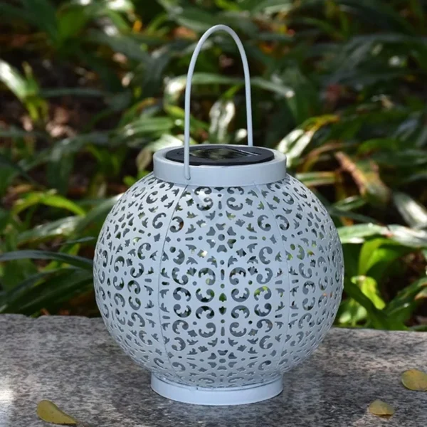 SM24666 Metal-iron White Hollow-Out Solar Lantern - Hanging or Tabletop Use_7