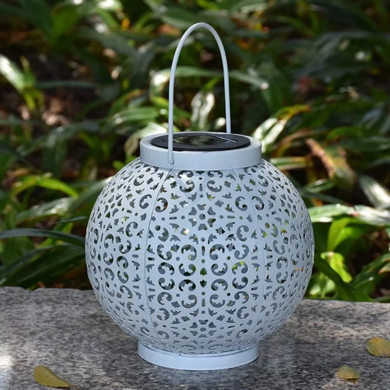 SM24666 Metal-iron White Hollow-Out Solar Lantern - Hanging or Tabletop Use_7