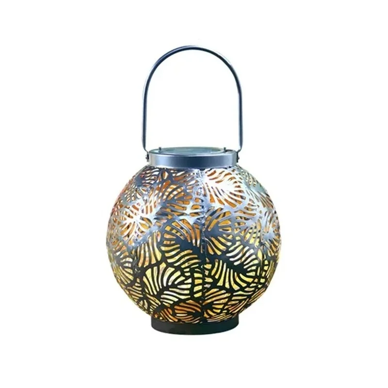 SM24667 Metal-iron Black Hollow-Out Solar Lantern for Hanging or Tabletop Use