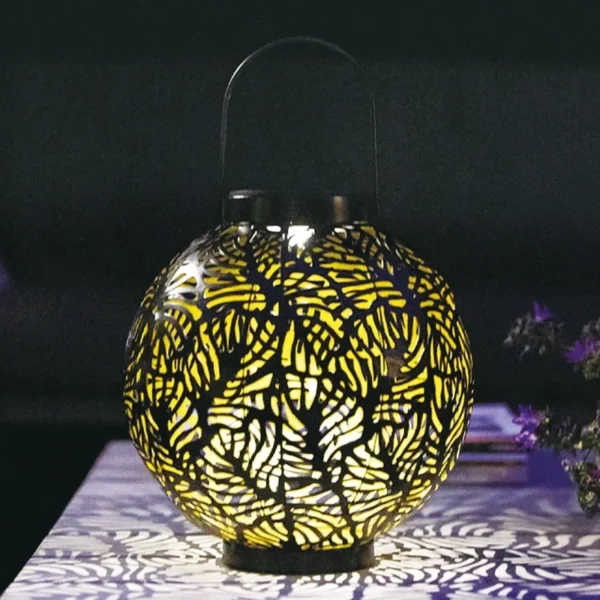 SM24667 Metal-iron Black Hollow-Out Solar Lantern for Hanging or Tabletop Use_2