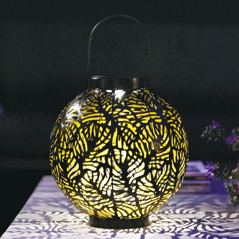 SM24667 Metal-iron Black Hollow-Out Solar Lantern for Hanging or Tabletop Use_2