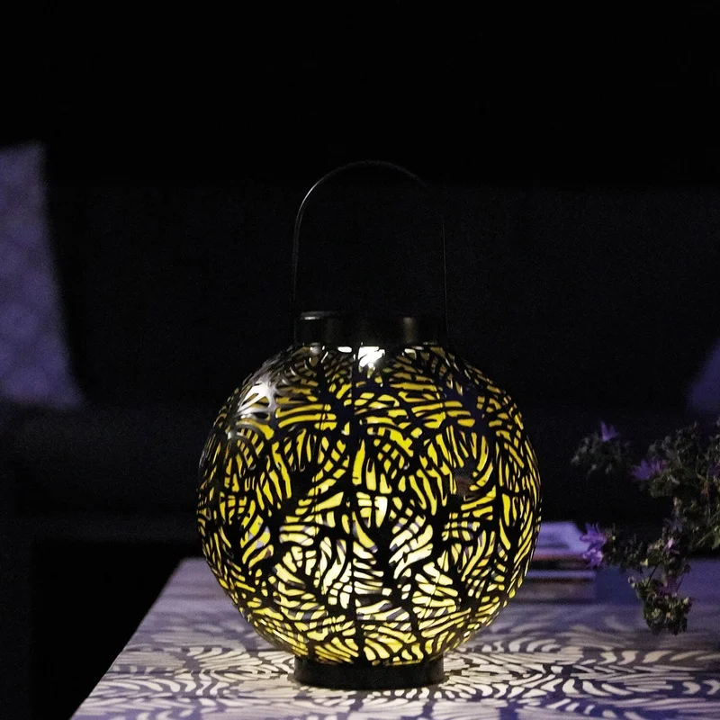 SM24667 Metal-iron Black Hollow-Out Solar Lantern for Hanging or Tabletop Use_3