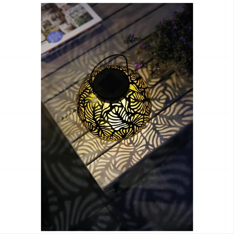 SM24667 Metal-iron Black Hollow-Out Solar Lantern for Hanging or Tabletop Use_8