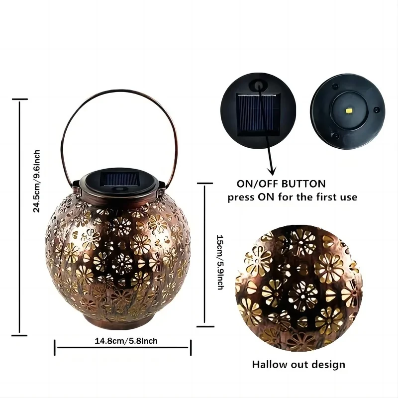 SM24669 Metal-iron Bronze Daisy Flower Hollow-Out Solar Lantern — Hanging or Tabletop Use_2_20251010_142404