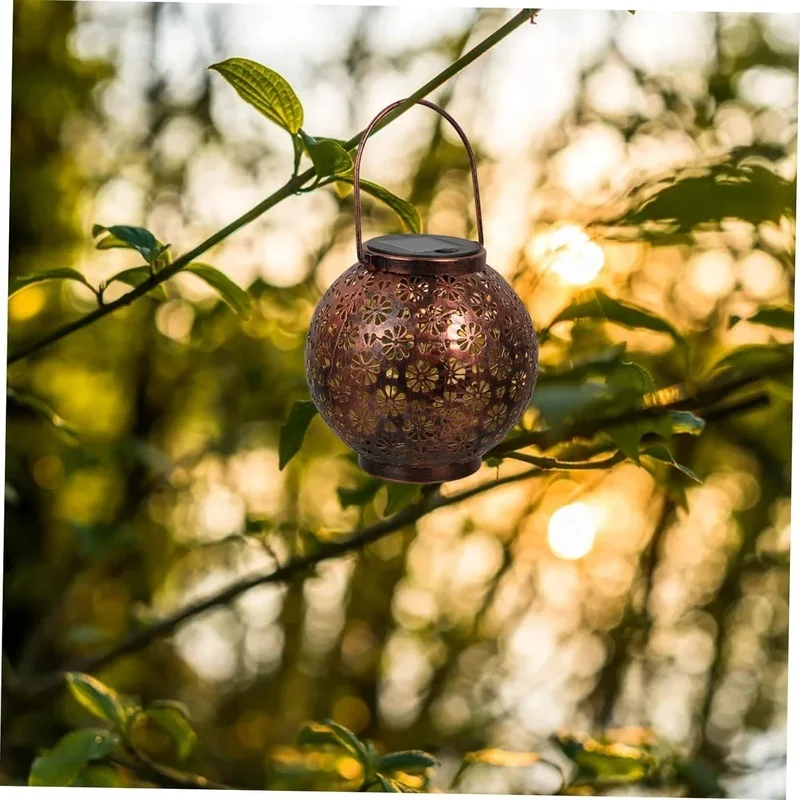 SM24669 Metal-iron Bronze Daisy Flower Hollow-Out Solar Lantern — Hanging or Tabletop Use_4
