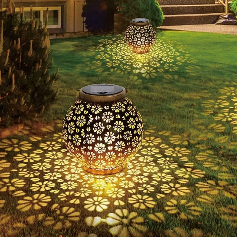 SM24669 Metal-iron Bronze Daisy Flower Hollow-Out Solar Lantern — Hanging or Tabletop Use_5