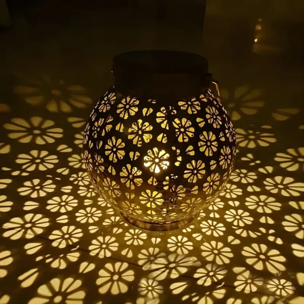 SM24669 Metal-iron Bronze Daisy Flower Hollow-Out Solar Lantern — Hanging or Tabletop Use_6