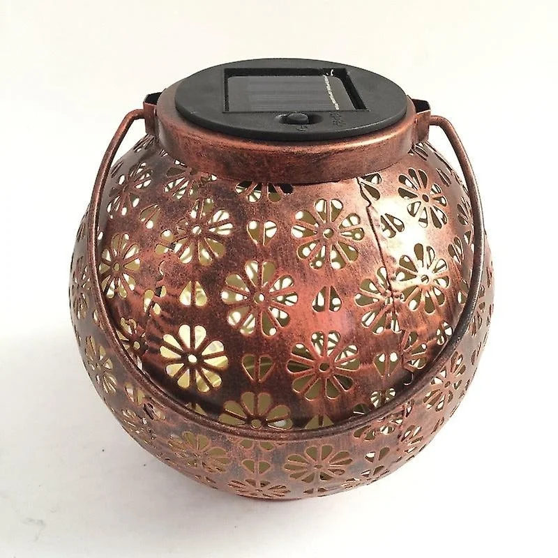 SM24669 Metal-iron Bronze Daisy Flower Hollow-Out Solar Lantern — Hanging or Tabletop Use_7
