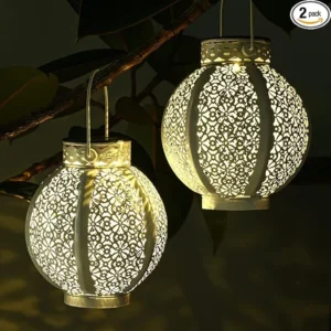 SM24670 Metal-iron White_Bronze Vintage Hollow-out Solar Hanging Lantern