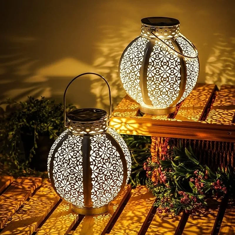 SM24670 Metal-iron White_Bronze Vintage Hollow-out Solar Hanging Lantern_2