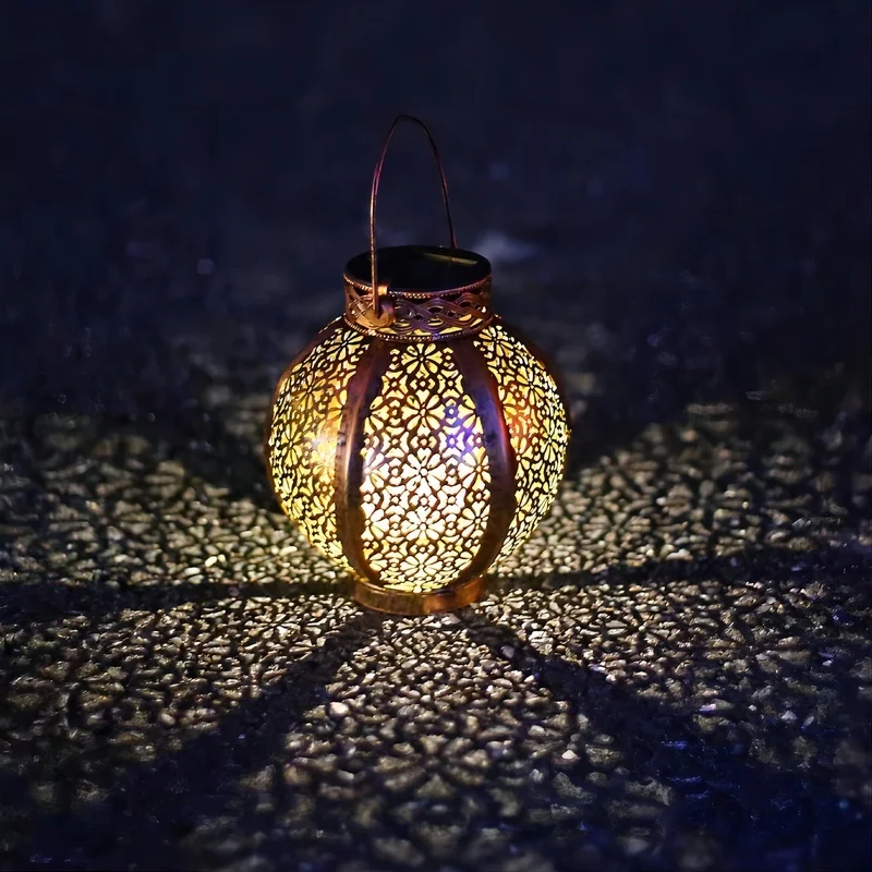 SM24670 Metal-iron White_Bronze Vintage Hollow-out Solar Hanging Lantern_5
